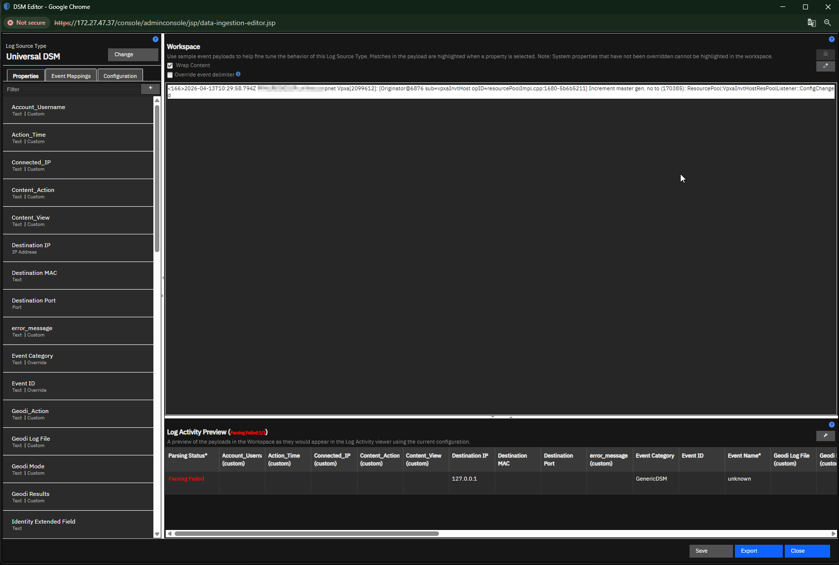 Workspace — parsing failed durumu